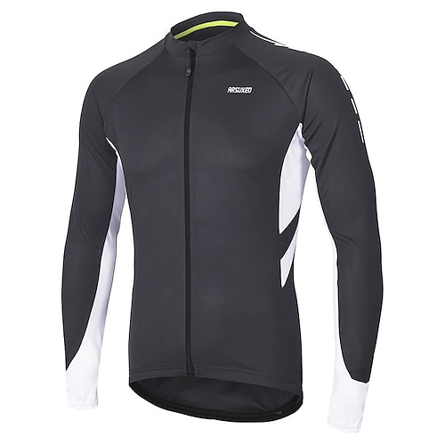 Arsuxeo Herren Langarm Fahrradtrikot Winter Polyester Dunkelgrau Weiß Grau Volltonfarbe Fahhrad Trikot / Radtrikot Bergradfahren Straßenradfahren Reflexstreiffen Tasche auf der Rückseite Sport Image