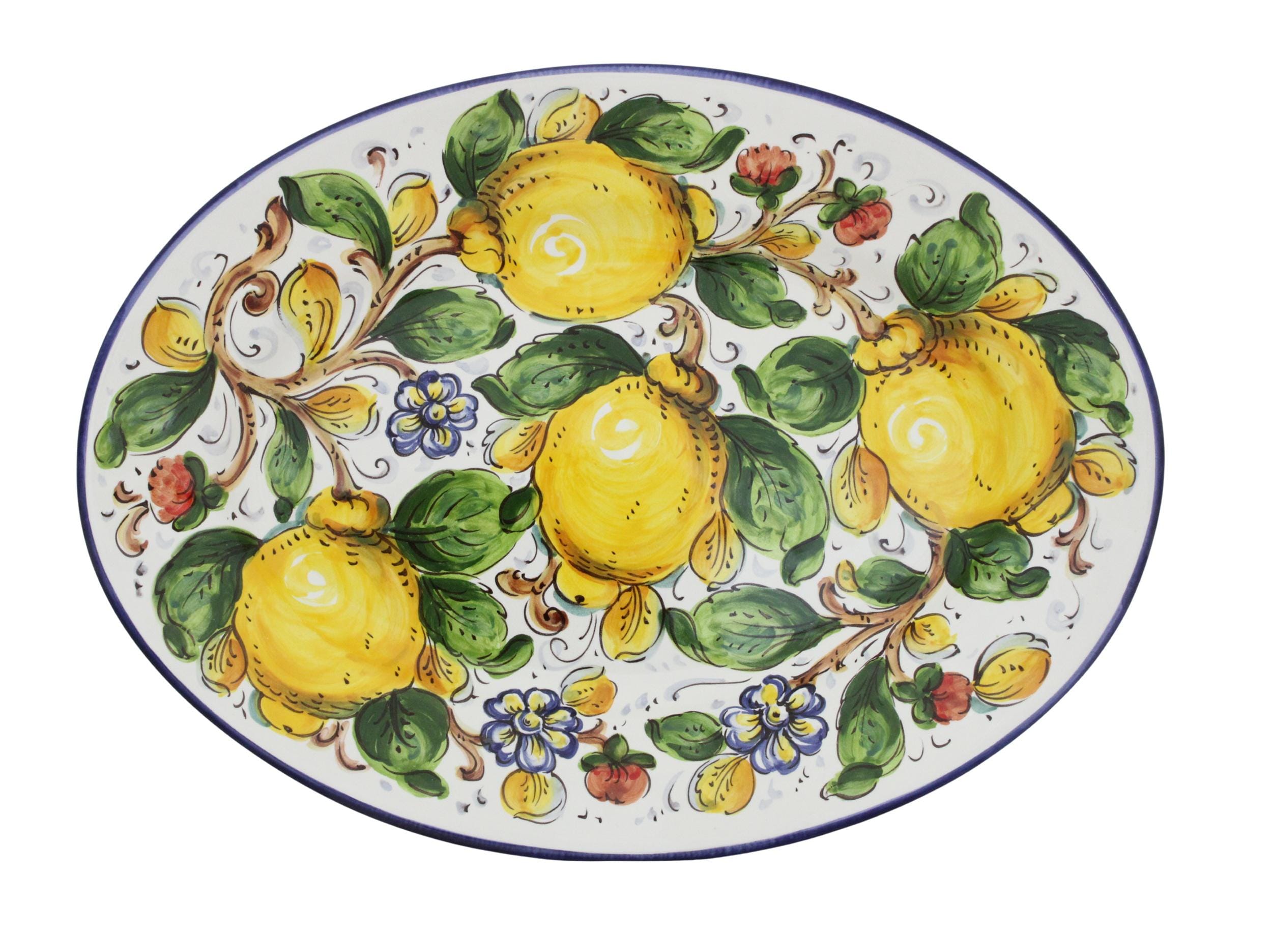 Handmade Italian Ceramic Oval Serving Tray & Wall Plate - Tuscan Lemons and Flowers, Hand Painted Florentine Pottery, Made in Italy