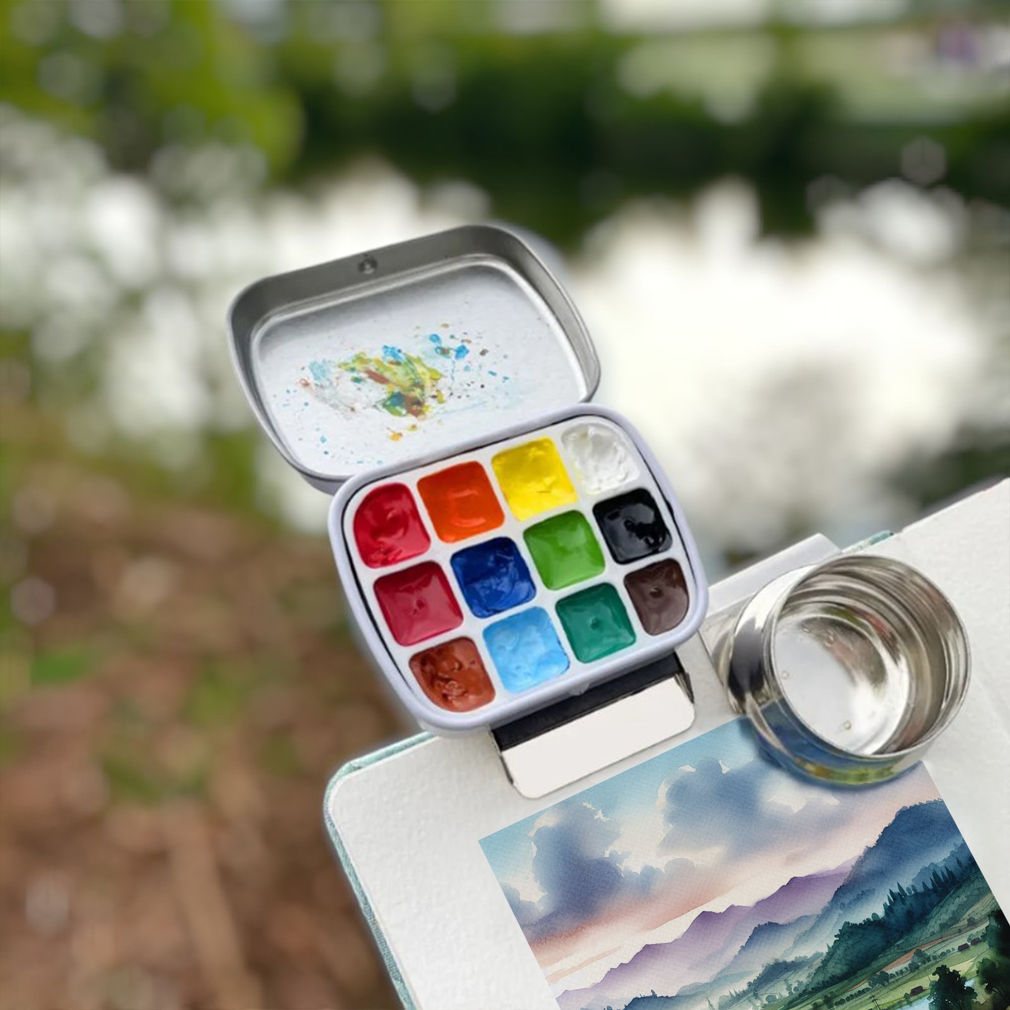 Kit per acquerelli da viaggio, set di colori per acquerelli, tavolozza di colori per artisti, tavolozza per acquerelli, mini scatola di colori, tavolo