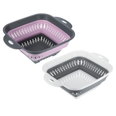 2pcs Foldable Silicone Colander Fruit Vegetable Washing Basket - Pink+Grey