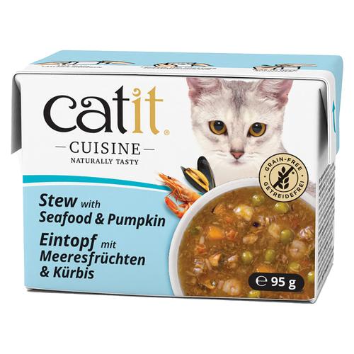 12x95g Catit Cuisine Eintopf Meeresfrüchte mit Kürbis Katzenfutter nass