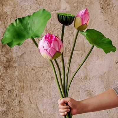 TEMU 1bundle Artificial Lotus Flowers And Leaves Set, Suitable For Spring Decoration Holiday Decoration Photo Props Image
