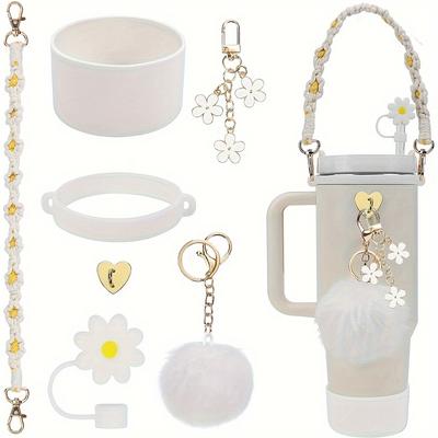 TEMU 7pcs Cup Accessories Set Including 1 Pcs Water Bottle Handle Strap, 1 Pcs Silicone Cup Boot, 1 Pcs Siliocne Straw Cover, 2 Pcs Charms For Decoration Image