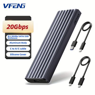 TEMU Vfeng 20gbps M.2 Sata Ssd Enclosure, Usb 3. 2 Sata External Enclosure, M.2 Ssd To Usb Adapter For 2280/ 2230/ 2242/ 2260, Supports Uasp &m Ssd