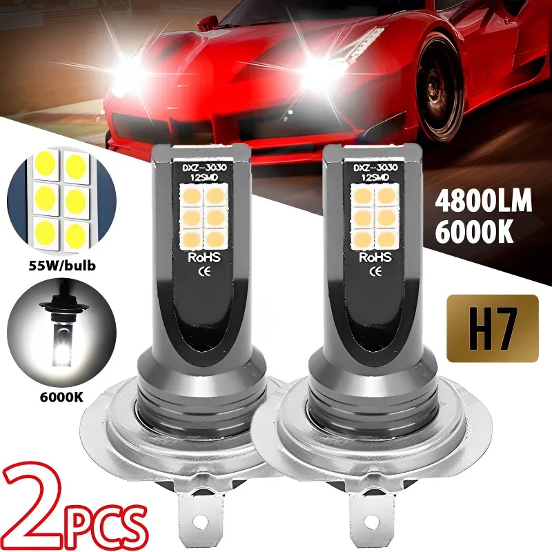 2 pezzi H7 Kit lampadine per fari a LED Lampadine fendinebbia per auto Fascio alto e basso 110w Super-luminoso 6000k Bianco Lampada da corsa per auto Luce 12V 24V