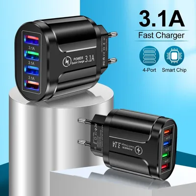 3,1 A 4 Ports USB Reiseladegerät Schnellladung QC 3,0 Wandladung für iPhone 14 13 Samsung Xiaomi Mobile Plug Ladeadapter Image