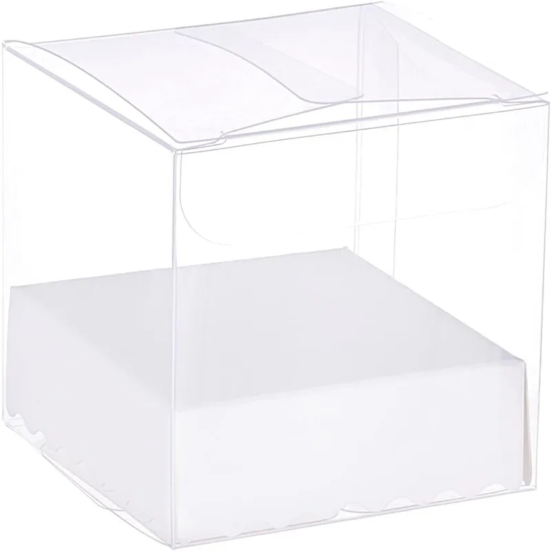 20 Packungen durchsichtige Geschenkboxen aus Kunststoff mit Papiersockel, transparente Geschenkbox für Süßigkeiten, Kekse, Hochzeit und Babyparty, Party-Leckerli Image