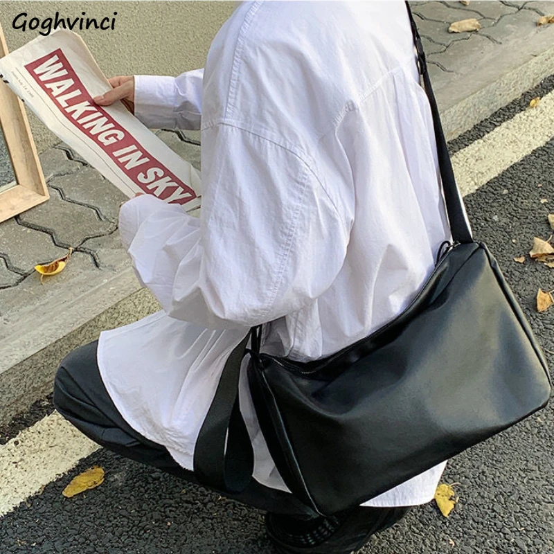 PU Leder Umhängetasche Männer Feste Große Kapazität Schwarz Einfache Messenger Casual Mode Studenten Fracht High Street Ins Harajuku