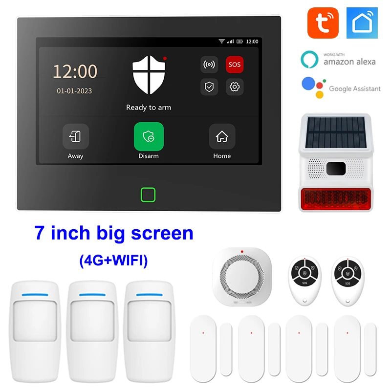 7 Zoll 4G & WiFi Home Alarm Host System Wireless GSM Big Screen Touch Panel Tuya Smart Security Protection Kit Fernbedienung Image