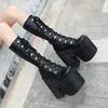 16cm lange Stiefel Frauen neue Rock Schuhe schwarze kniehohe Stiefel Punk Goth klobige Plattform