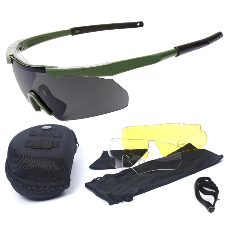 Militärische taktische Schutzbrille CS Airsoft winddichte Schießbrille HD 3-Linse Motocross Motorrad Bergsteigen sichere Brille Image