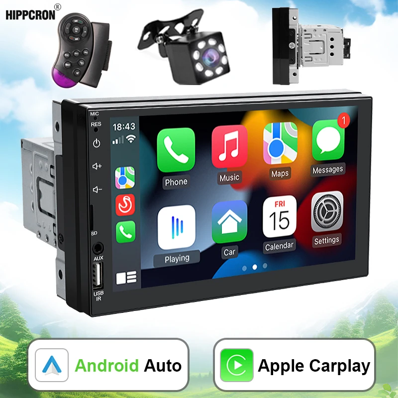 7-Zoll-Autoradio Android Auto CarPlay Multimedia Stereos Rückfahrkamera FM BT HD RCA SWC SD AUX Universal 1 Din Mirror Link MP Image