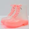Knöchel Regen Stiefel Plattform Galoschen Spitze Bis Transparent Wasserdichte Regen Schuhe Motorrad Gelee Rain Mode Frau Schuhe