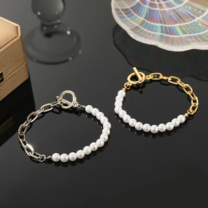 2 stücke Armband Männer und Frauen Paare Mode Stil Vintage Perle o t Schnalle Metall Perlen Kombination Schmuck Image