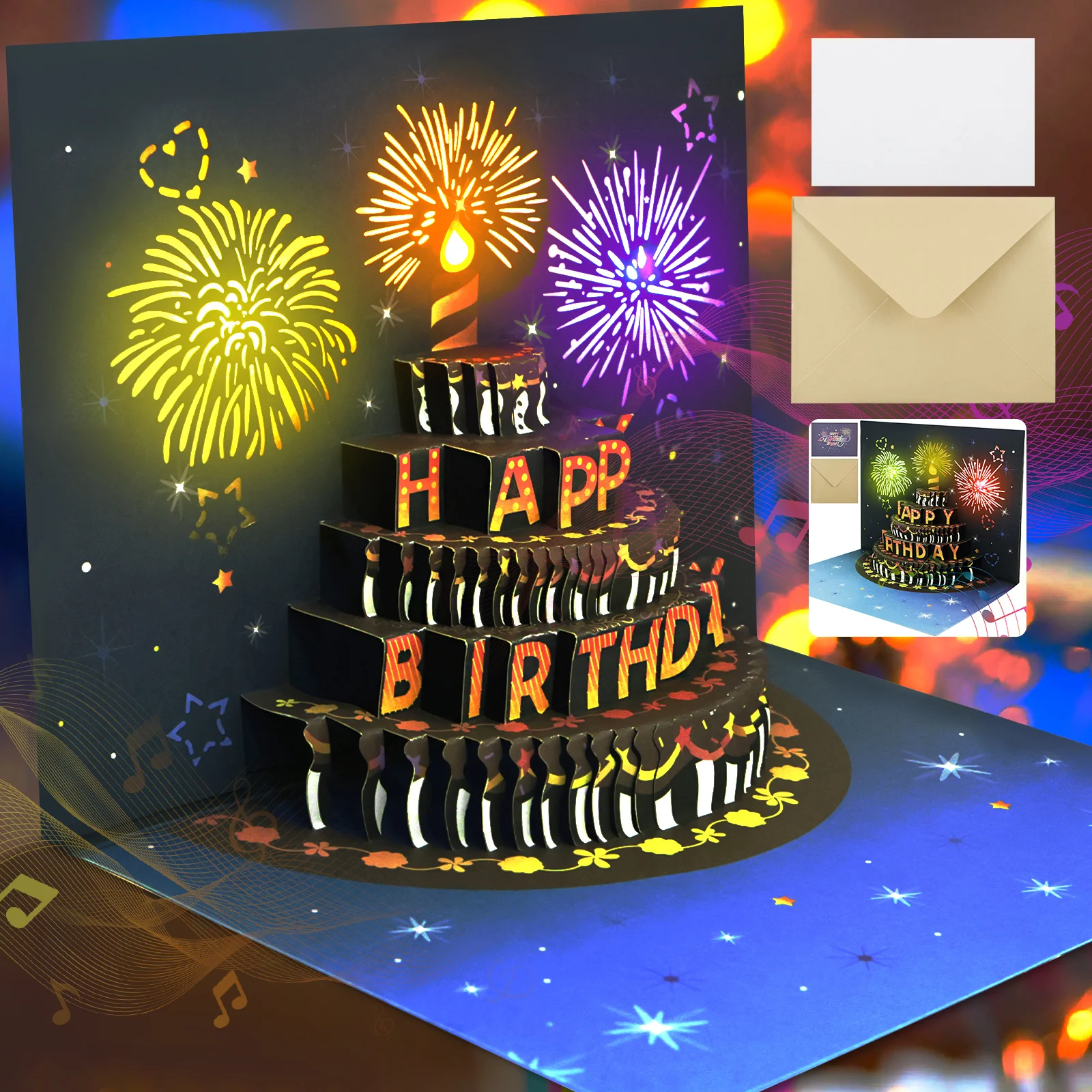 Geburtstagskarten, Lichter und Ton, Pop-up, Happy Birthday-Karte, Feuerwerk, Geburtstagsgrußkarten, 3D-Pop-up, 3D-Pop-Up mit Umschlag Image