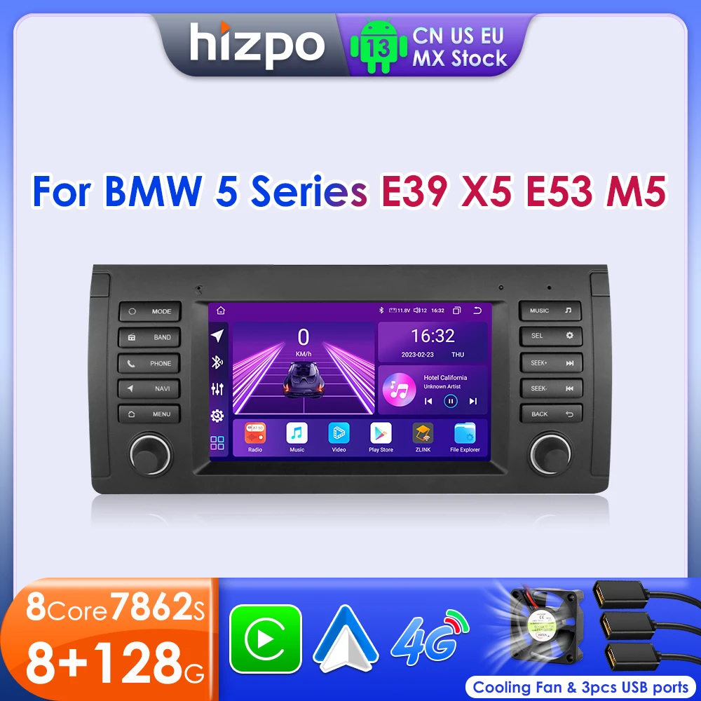 Hizpo 7 "Android 13 Autoradio für BMW 5er E39 X5 E53 M5 Multimedia Android Auto Wireless Carplay 2din Autoradio 8Core 7862 Image