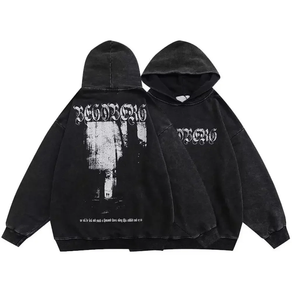 Gothic Vintage Washed Hoodies Brief Drucken Sweatshirts Streetwear Y2K Skeleton Hoodie Baumwolle Langarm Pullover Hip Hop Hoody