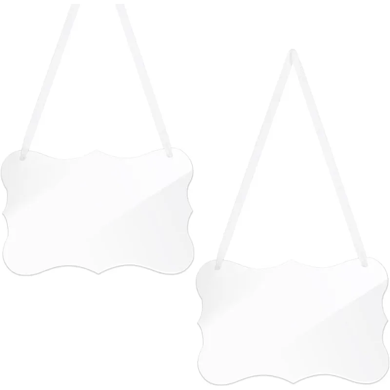 2 pc klares Acryl hängendes Zeichen DIY leere Namen benutzer definierte Karten etiketten für elegante Hochzeits stuhl Zeichen mit weißem Satin band Image