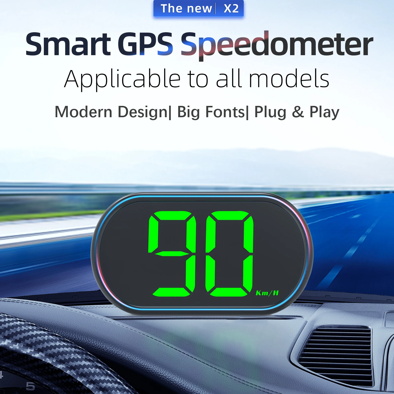Neue x2 gps hud auto speed head up display digitaler tachometer große schrift kmh zubehör gps beidou dual chipsätze für alle autos
