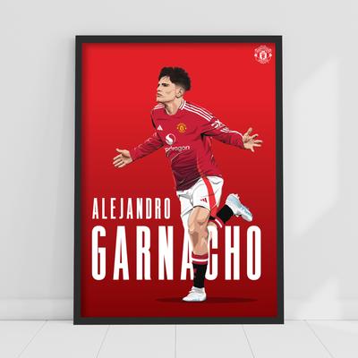 Manchester United Alejandro Garnacho 24-25 Illustrationsdruck – gerahmt A3 Image