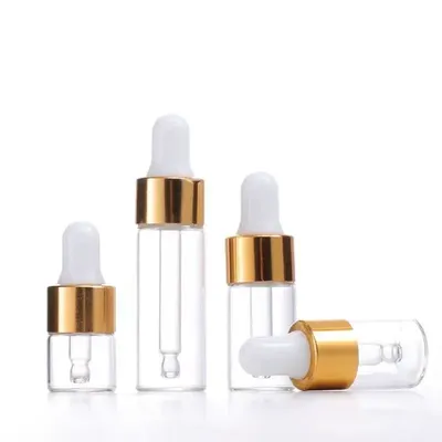 20pcs Mini Dropper Bottles Glass Empty Essential Oil Aromatherapy Bottles Gold Cap Pipettes Bottles