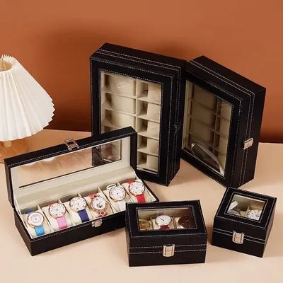 DELESYS Classic Style Leather 2/3/4/5/6/8/10/12/20 Slots Watch Display Case Organizer Jewelry
