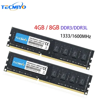 TECMIYO RAM DDR3 DDR3L 8GB 4GB DIMM for Desktop 1600 1333 Memoria 1.35V 1.5V PC3 - Black