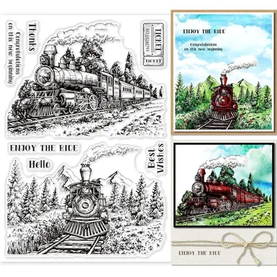 1 pc Vintage Trains Clear Stamps for Card Making Decorative Words Background Steam Car Transparent