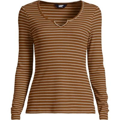 Long Sleeve Mini Waffle Notch Neck T-shirt, Women, size: 14-16, regular, Misc, Spandex/Polyester/Rayon, by Lands' End