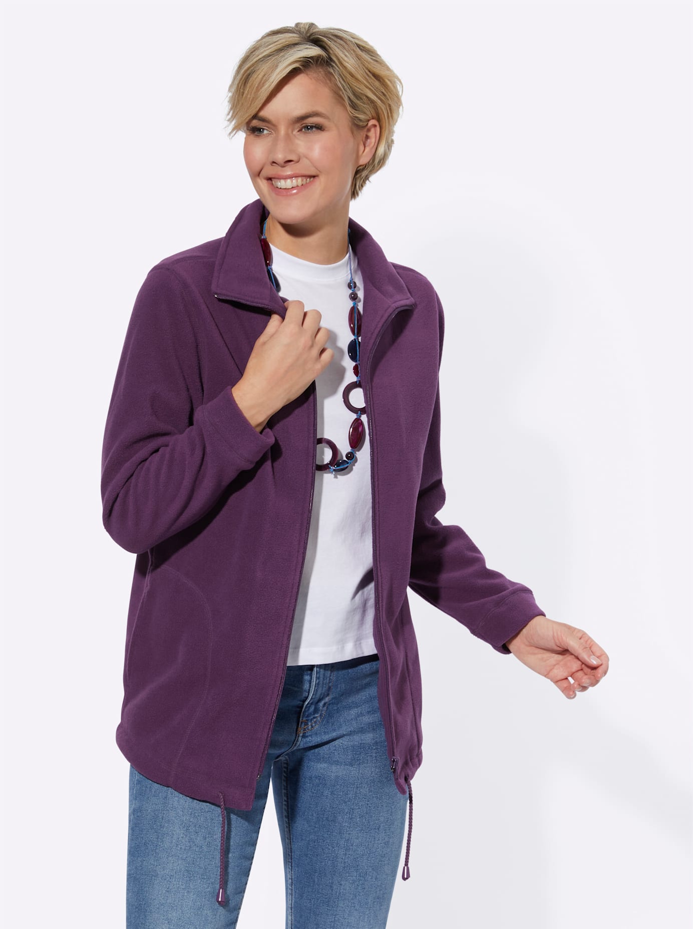 Fleecejacke CASUAL LOOKS, Damen, Gr. 44, lila (pflaume), 100% Polyester, unifarben, lässig geschnitten, Jacken Fleecejacke