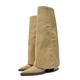 Picusiqa Womens Knee High Boots Pointed Toe Chunky Heel Boots Fold Over Fashion Boots Cowboy Boots（Khaki Size 5.5/36/4.5）