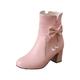 Mumuj Women Walking Boot Women Western Boots Womens Fall and Winter New Korean Bow Short Boots Female College Cute Female Ankle Boots Western Leather Women Work Platform Anti-Slip Boot (Pink, 5.5)