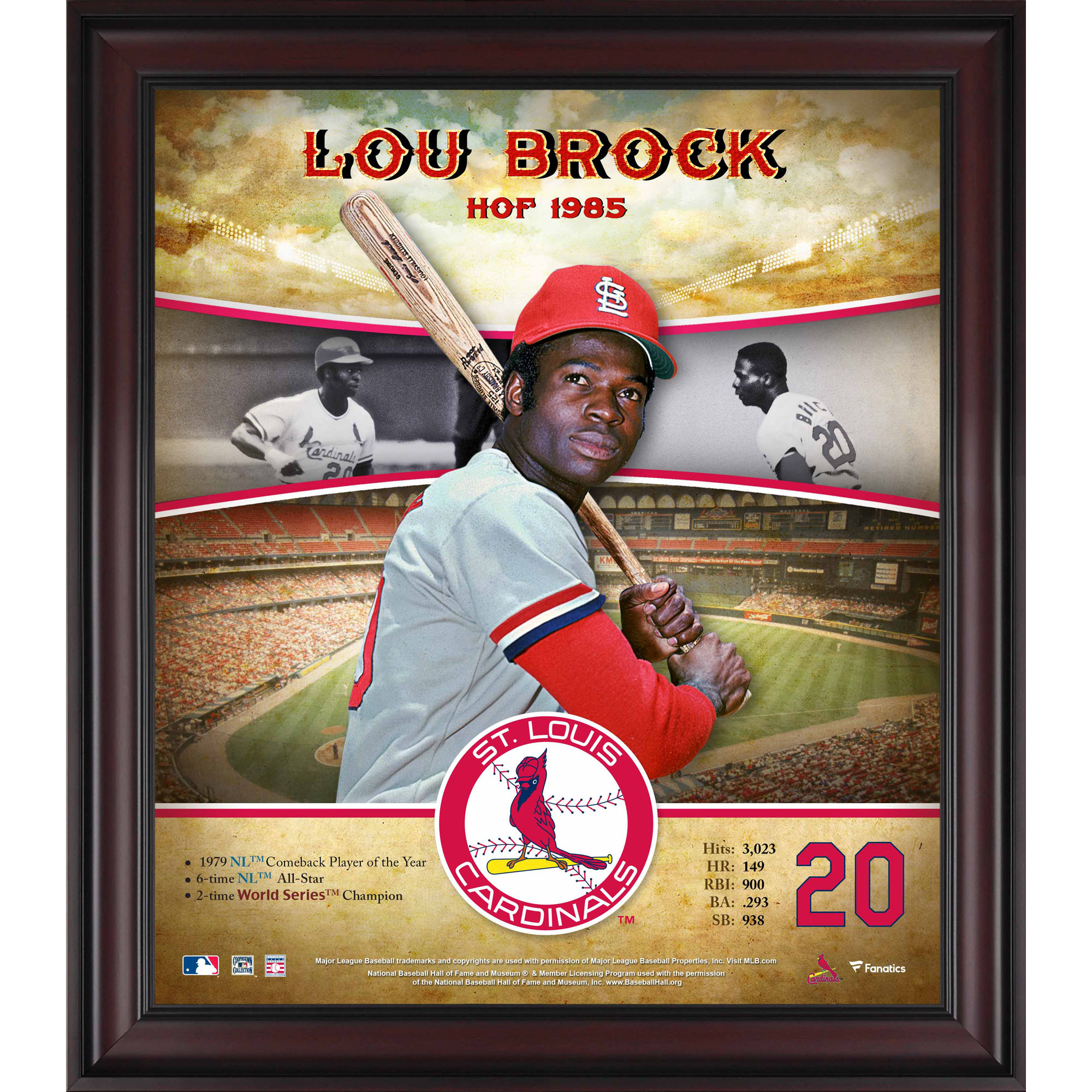 Lou Brock St. Louis Cardinals Hall of Fame Karriereprofil, gerahmt, 15 x 17 Zoll