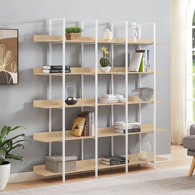 Industrial 5-Tier Bookshelf with MDF Shelves and Steel Frame and Adjustable Foot Pads