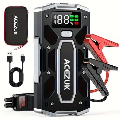 TEMU Car Battery Jump 5000a Jump Box (10.0l Gas/8.0l Diesel), Portable Car Pack With Extended Smart Jumper Cables, , Large Display, Lights