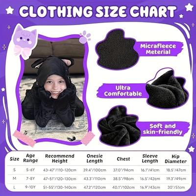 TEMU Girls' Black Cat Onesie Costume, Noir Cat Halloween Outfit For - Soft Textile Material