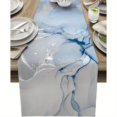 "TEMU 1pc Ombre Marble Table Runner - 108" Long, Style Polyester Fabric For Dining, Weddings, Coffee Tables, And Home Décor"