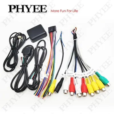 16 Pin Wiring Harness Set, USB Adapter, GPS Antenna, Mic Video CVBS Audio Aux RCA, Wifi Cable, for Universal Car Android System