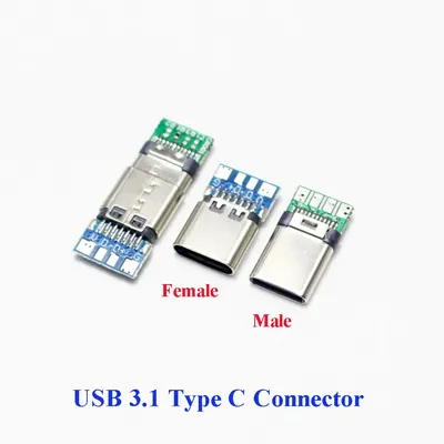 10pcs USB 3.1 Type-C Connector 24 Pins Male / Female Socket Receptacle Adapter to Solder Wire & Cable 24 Pins Support PCB Board
