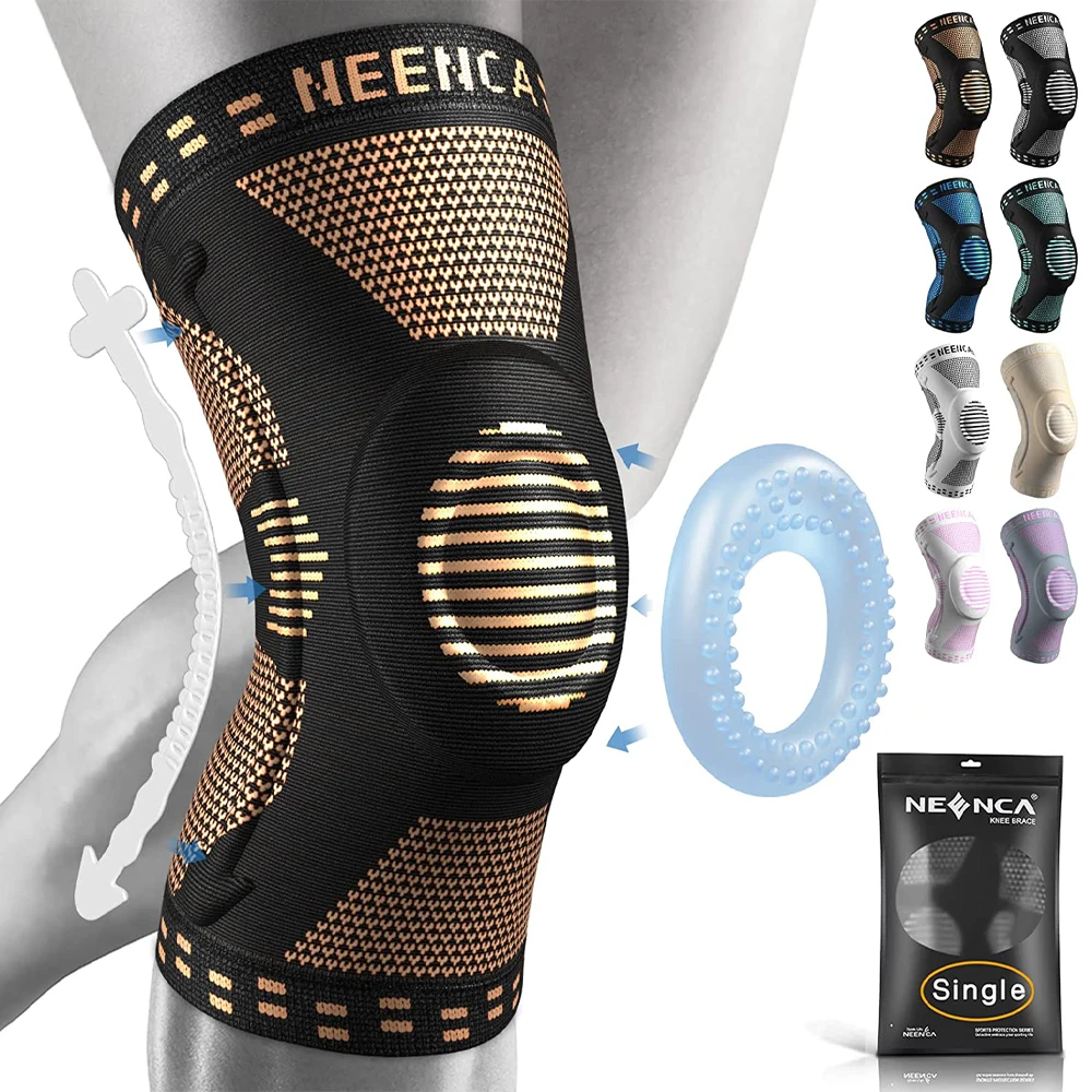 NEENCA Ginocchiera in rame Supporto per ginocchio con cuscinetto in gel rotuleo e stabilizzatori laterali per dolore al ginocchio Artrite sportiva Sollievo dal dolore articolare ACL