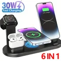 Caricabatterie wireless 30W 6 in 1 per Apple iPhone 15 14 13 12 11 X Apple Watch Airpods Dock station di ricarica rapida per Android Samsung
