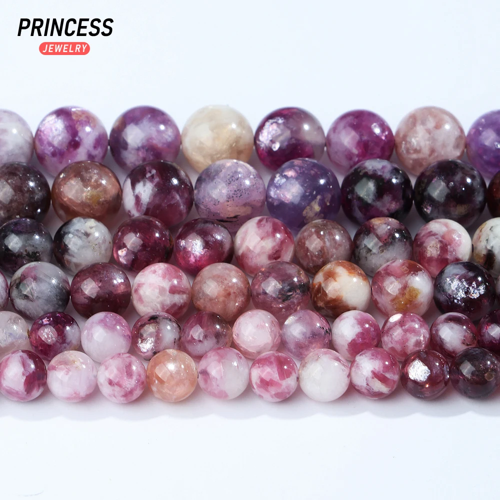 A + lépidolite naturelle avec paillettes uniques, perles amples pour la fabrication de bijoux, Bracelet, perles d'espacement en pierre, accessoires de bricolage 6 8 10mm