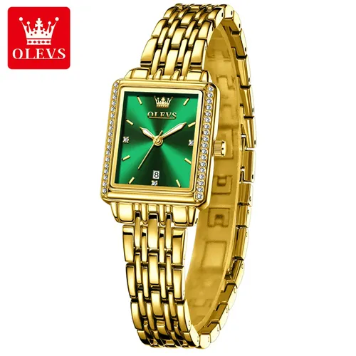 OLEVS femmes montres mode doré vert inoxydable tache acier dames montre étanche Quartz montre-bracelet romantique petite amie cadeau