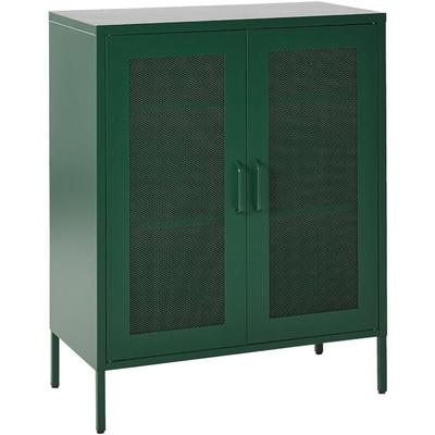 Beliani - Schrank Grün Metall 80 x 40 x 102 cm mit 2 durchsichtigen Türen 2 Regalböden 2 Griffen