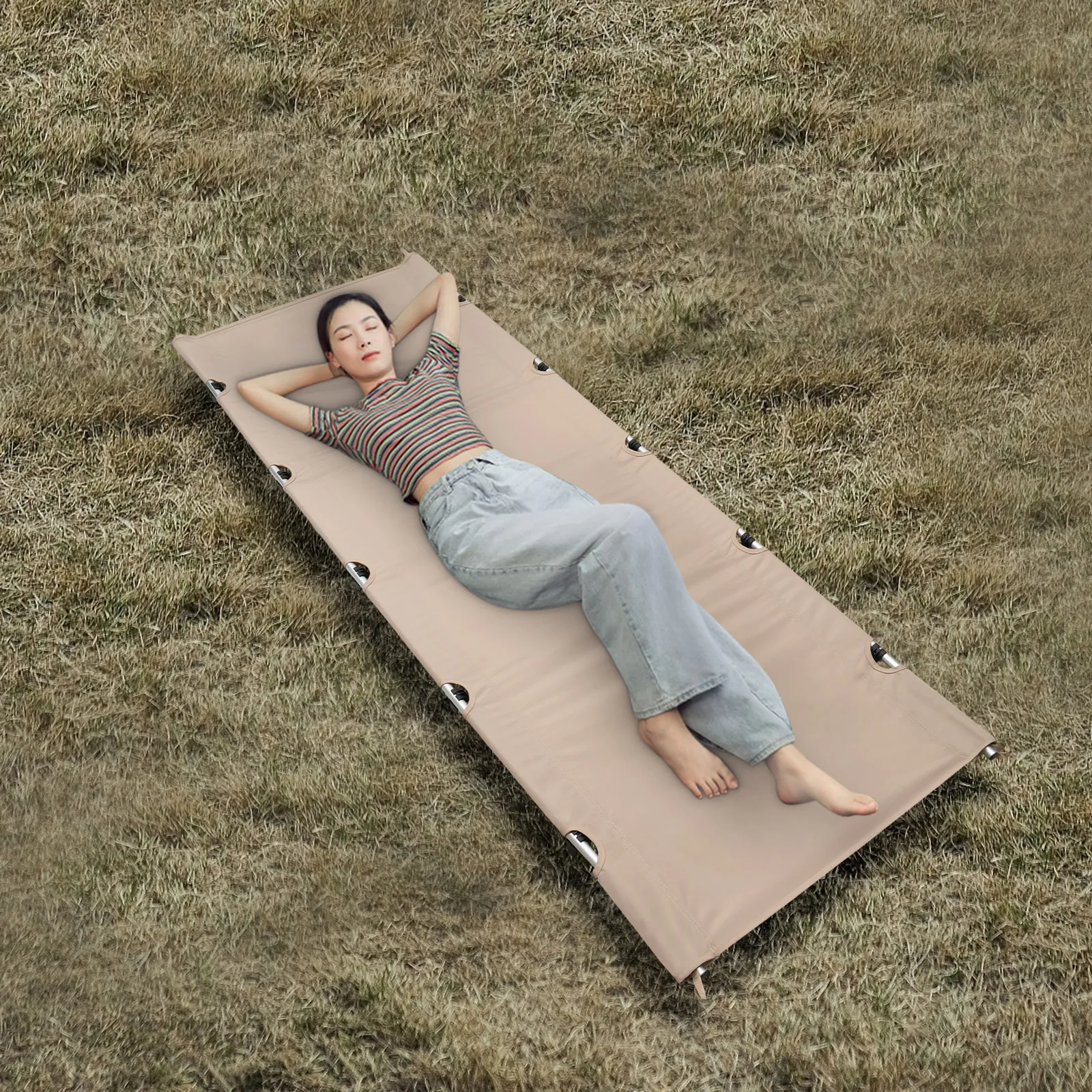 Outdoor-Campingbett, ultraleichte tragbare faltbare Outdoor-Liege, Tragfähigkeit bis zu 330 Pfund, für Camping, Wandern, Rucksackreisen Image