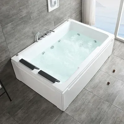 2-Personen-Massage-Acryl-Badewanne, freistehend, Jakuzi Hot Water SPA Whirlpool mit Schaumbad, Wasserfall-Unterstützung für drinnen