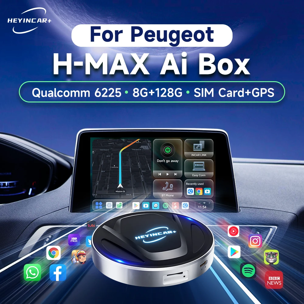 2025 neue HEYINCAR Android 13 8 GB + 128 GB für Netflix Für Peugeot 208 308 408 508 2008 3008 4008 5008 Auto Spielen ai box Für YouTube Image