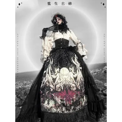 Frauen cthulhu Gothic viktoria nischen Langarm Halloween Lolita Hexen kleid Renaissance Kleid Image