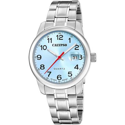 Quarzuhr CALYPSO WATCHES "Basic", silber (silberfarben, hellblau), Armbanduhren, Herren, Armbanduhr, Herrenuhr, Edelstahlarmband, analog, Tag Image