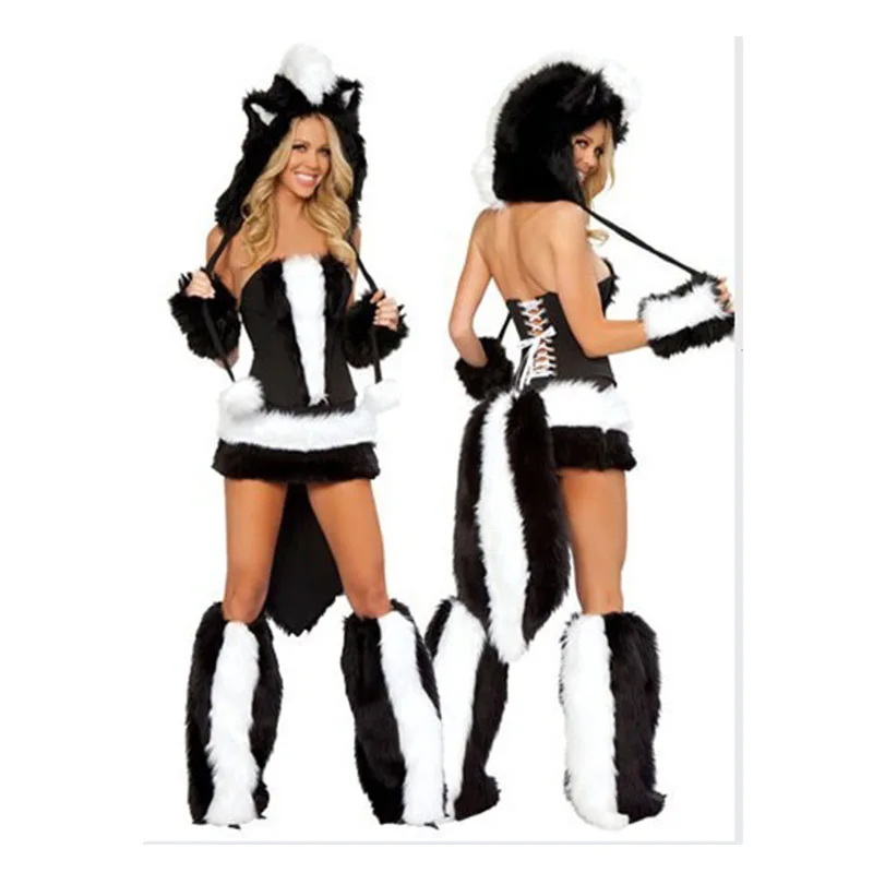 Halloween Maskerade sexy Pelz Panda ärmellose Disf races hochwertige Frauen sexy Cosplay Tier schwarze Kostüme Image